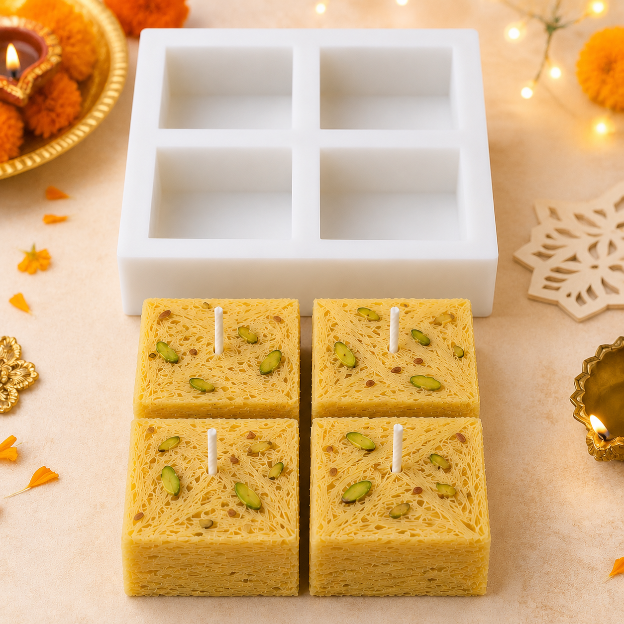 4 Cavity SoanPapdi Candle Mold MB234