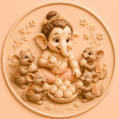 Ganesha Sharing Modaks With Mushak Friends Mold ADM038