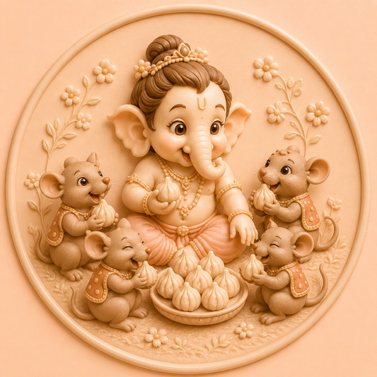 Ganesha Sharing Modaks With Mushak Friends Mold ADM038