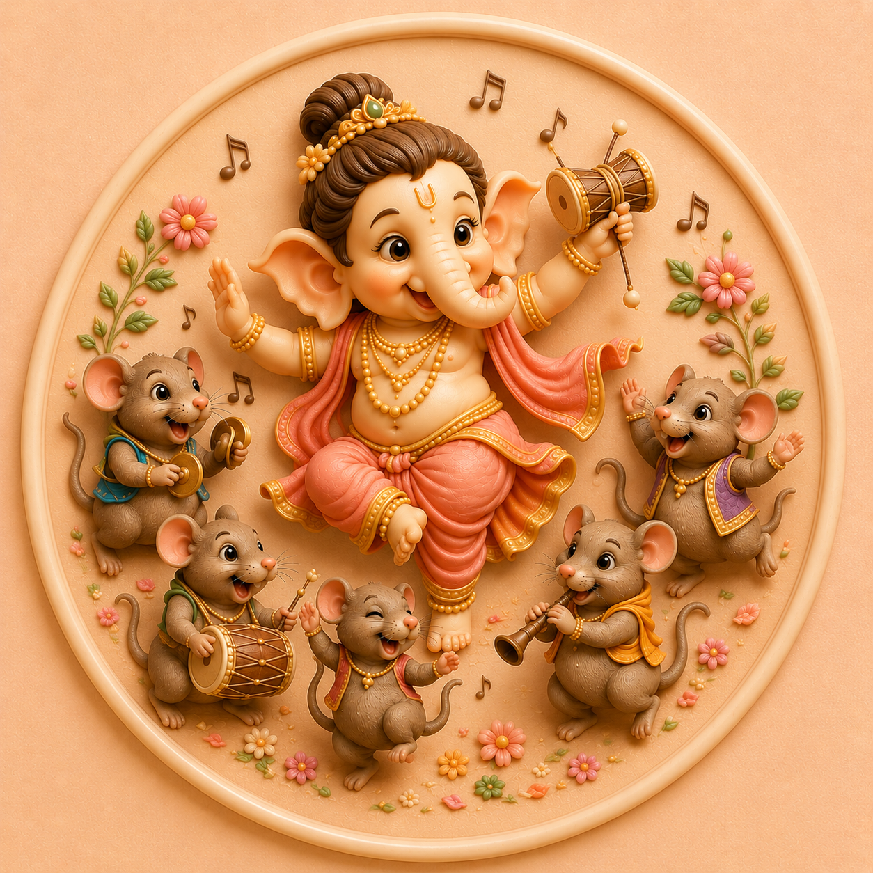 Dancing Ganesha with Mushak Friends Mold ADM040