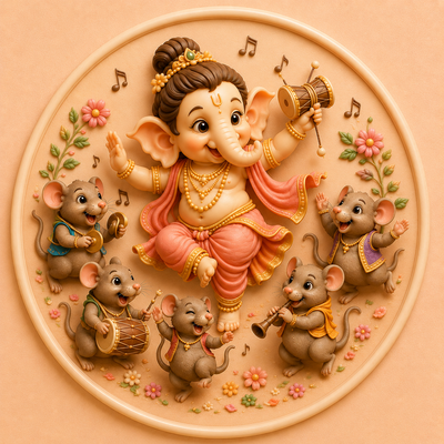Dancing Ganesha with Mushak Friends Mold ADM040