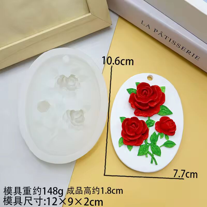 Oval Rose Bouquet Silicone Mold Wax Sachet WM015